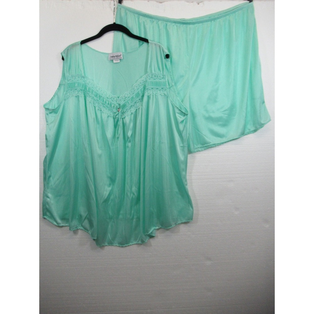 Anthony Richards Satin Pajama Shorts Set Plus Size 4X Green Nylon Sleevless